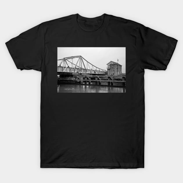 Black and white photo of the Reedham swing bridge over the River Yare T-Shirt by yackers1